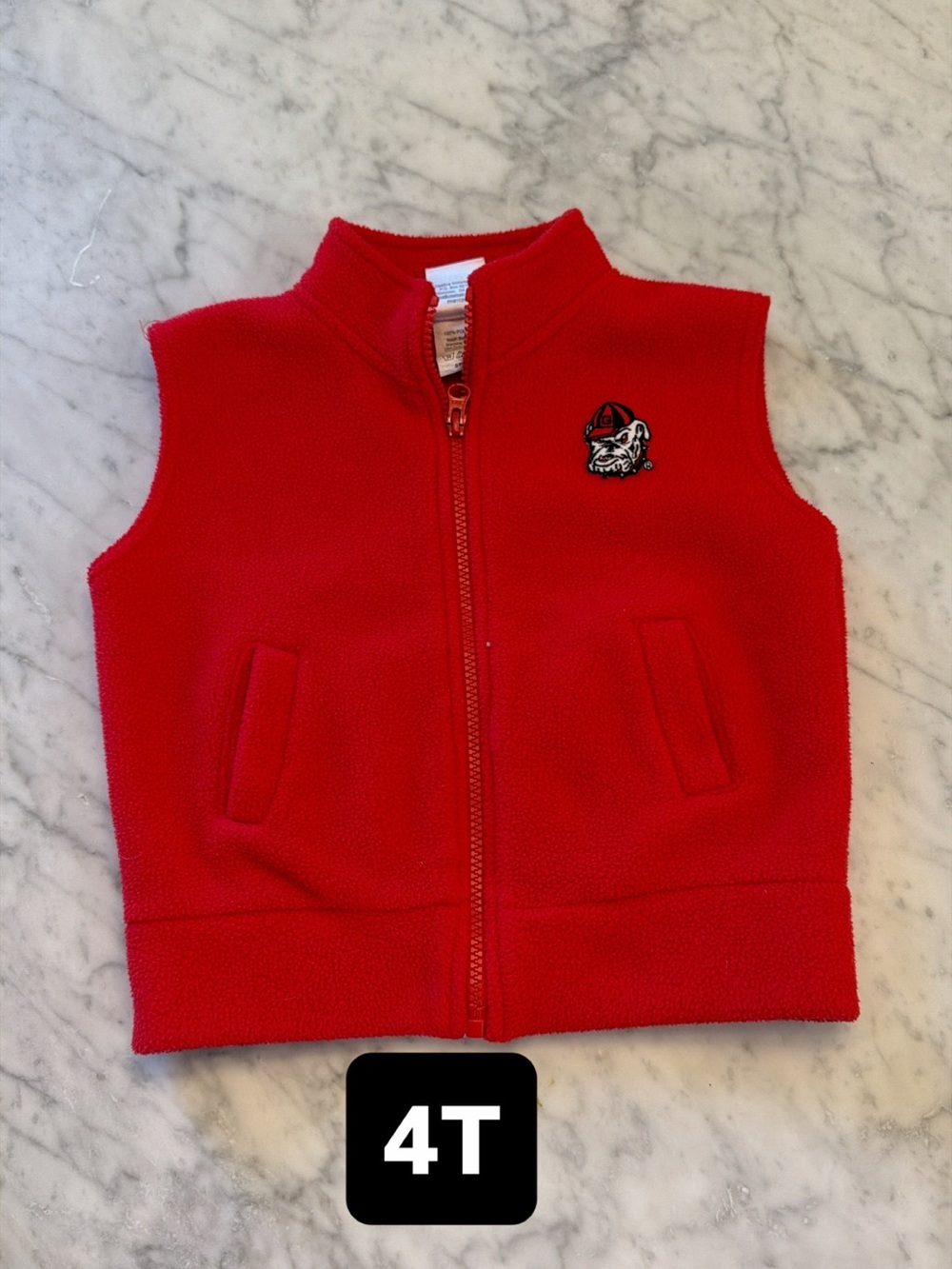 Red Kids Fleece Vest with Embroidered Georgia Bulldog Logo